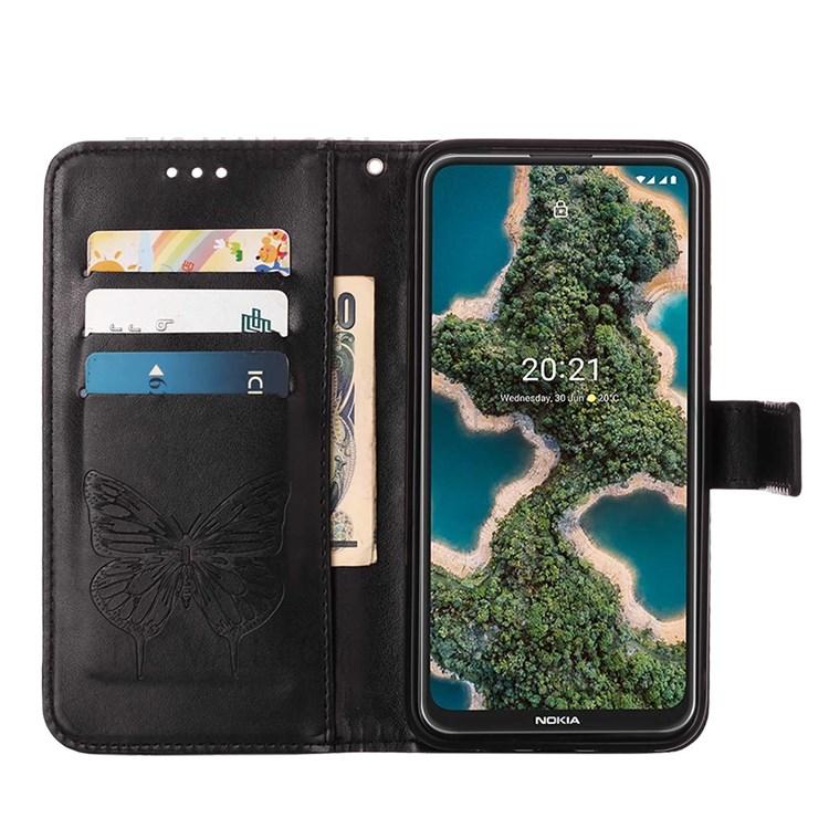 For Nokia X20 / X10 Mobile Phone Shell Imprinting Big Butterfly Flower Pattern Wallet PU Leather Surface Stand Phone Cover with Hand Strap - Black-4