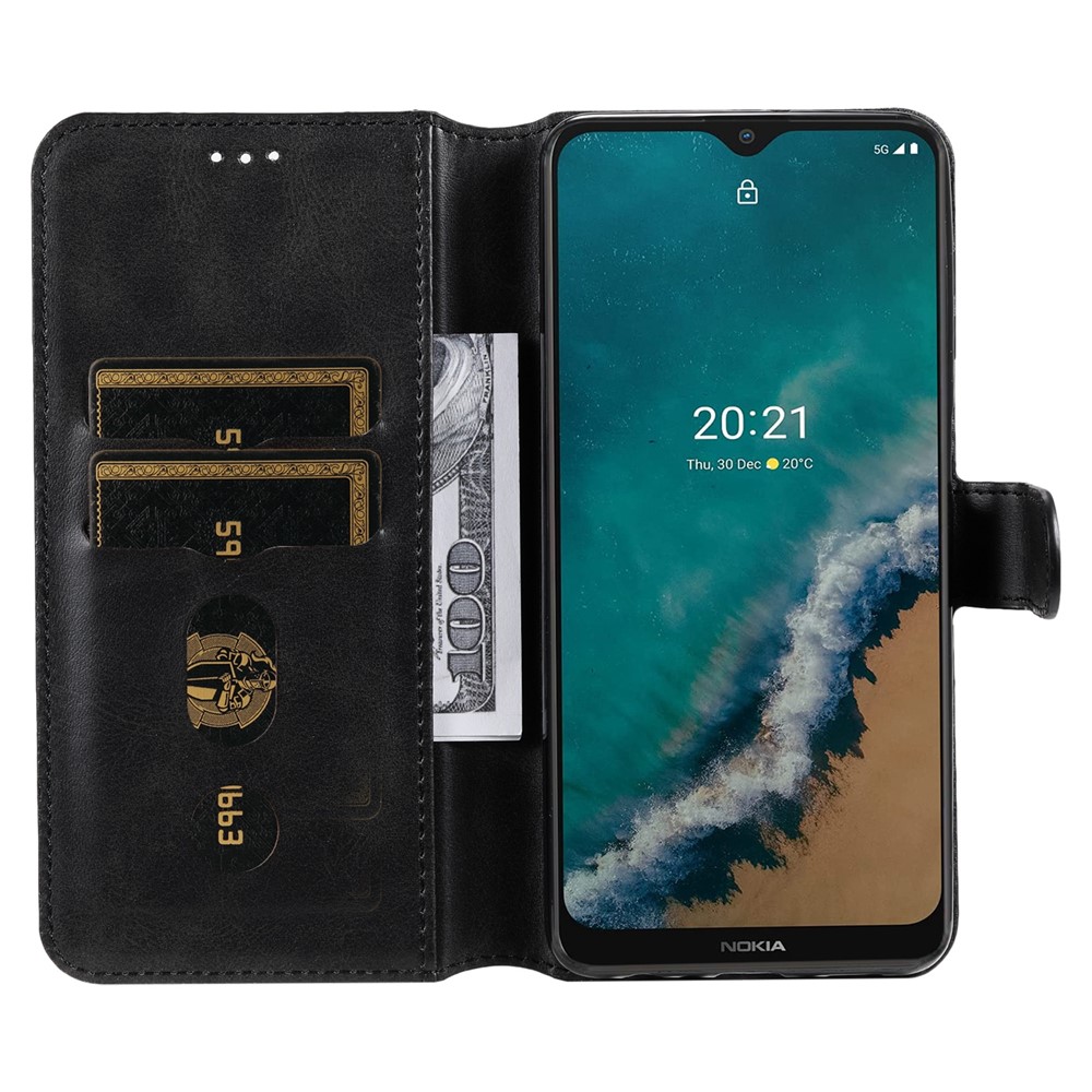 Classic Stand Folio Flip Anti-scratch Cover PU Leather Wallet Drop-proof Mobile Phone Case Shell for Nokia G50 5G - Black-4