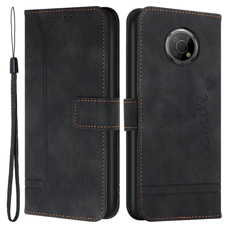 003 Series Phone Cover For Nokia G300 PU Leather Heart Shape Imprinted Magnetic Skin-touch Stand Flip Wallet Phone Case with Strap - Black-1