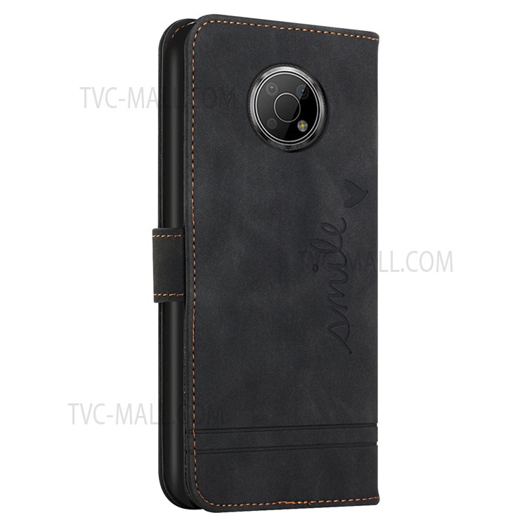 003 Series Phone Cover For Nokia G300 PU Leather Heart Shape Imprinted Magnetic Skin-touch Stand Flip Wallet Phone Case with Strap - Black-3