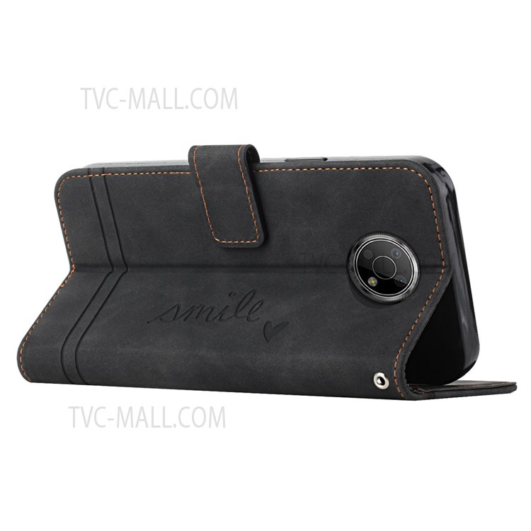003 Series Phone Cover For Nokia G300 PU Leather Heart Shape Imprinted Magnetic Skin-touch Stand Flip Wallet Phone Case with Strap - Black-5