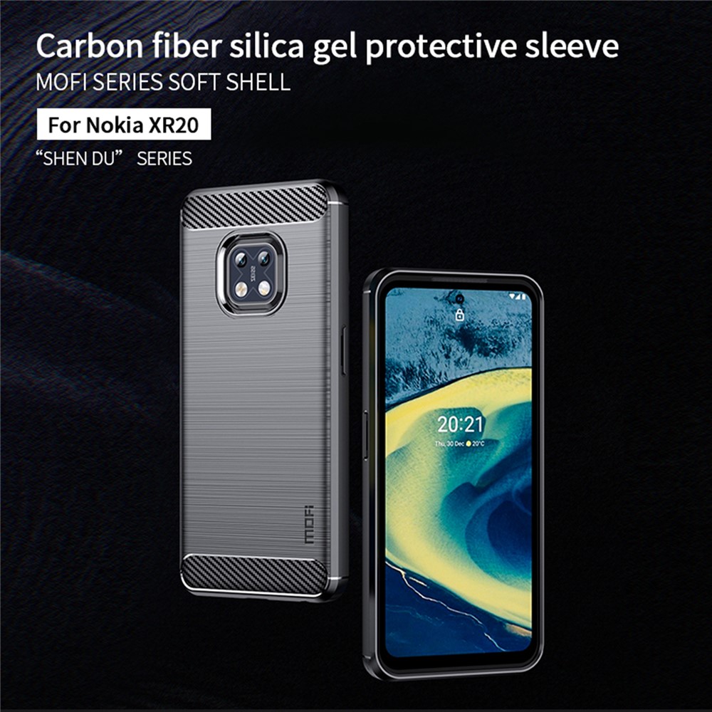 MOFI Shockproof Lightweight Brushed Carbon Fiber Design Soft TPU Covering Case for Nokia XR20 - Black-3