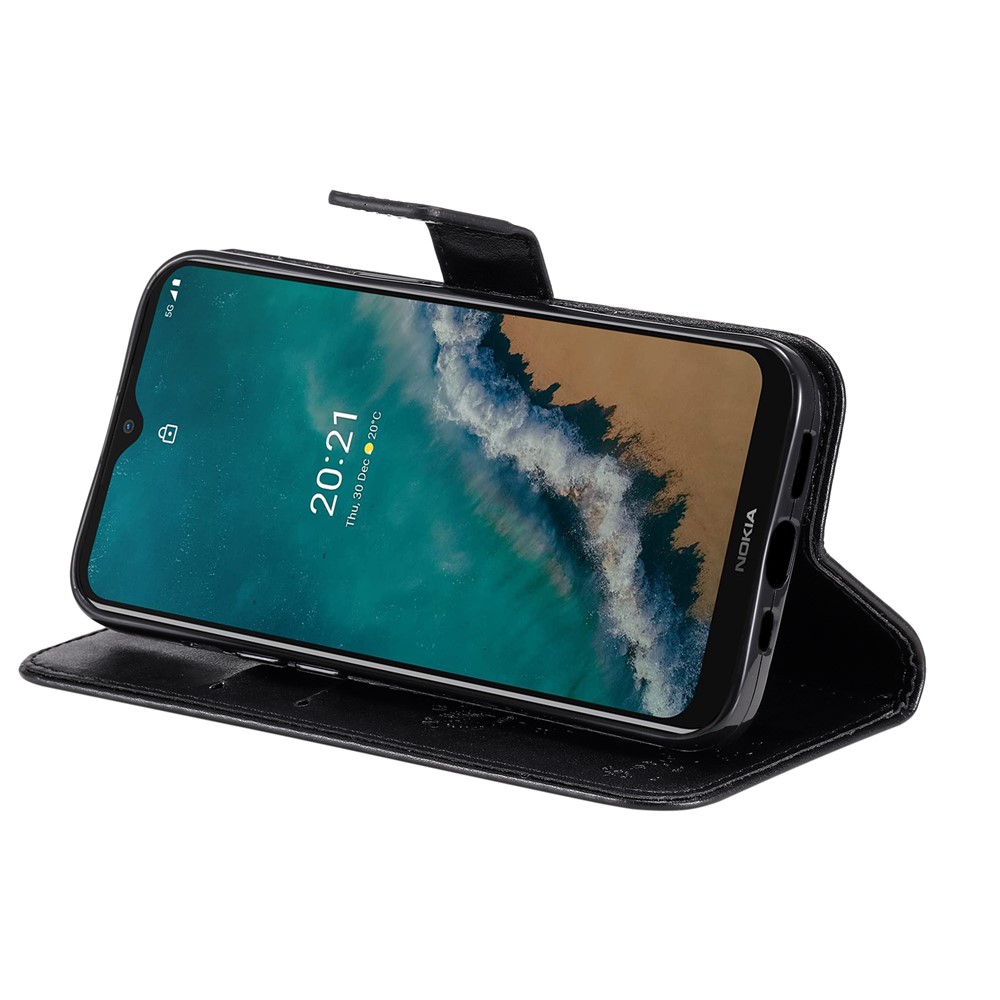 Cat Tree Pattern Imprinted PU Leather Wallet Phone Case TPU Shockproof Flip Stand Cover with Strap for Nokia G50 - Black-5