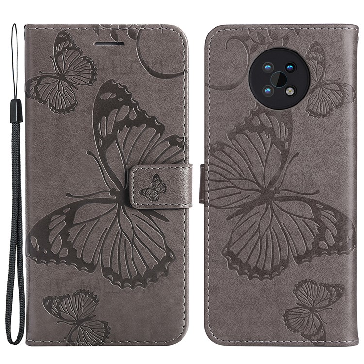 Imprinted Butterfly Pattern PU Leather Magnetic Flip Cover Stand Wallet Phone Case with Strap for Nokia G50 - Grey-1