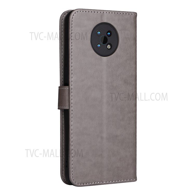 Cat Bee Pattern Imprinted PU Leather Wallet Phone Case Stand Wallet Protective Cover with Strap for Nokia G50 - Grey-4