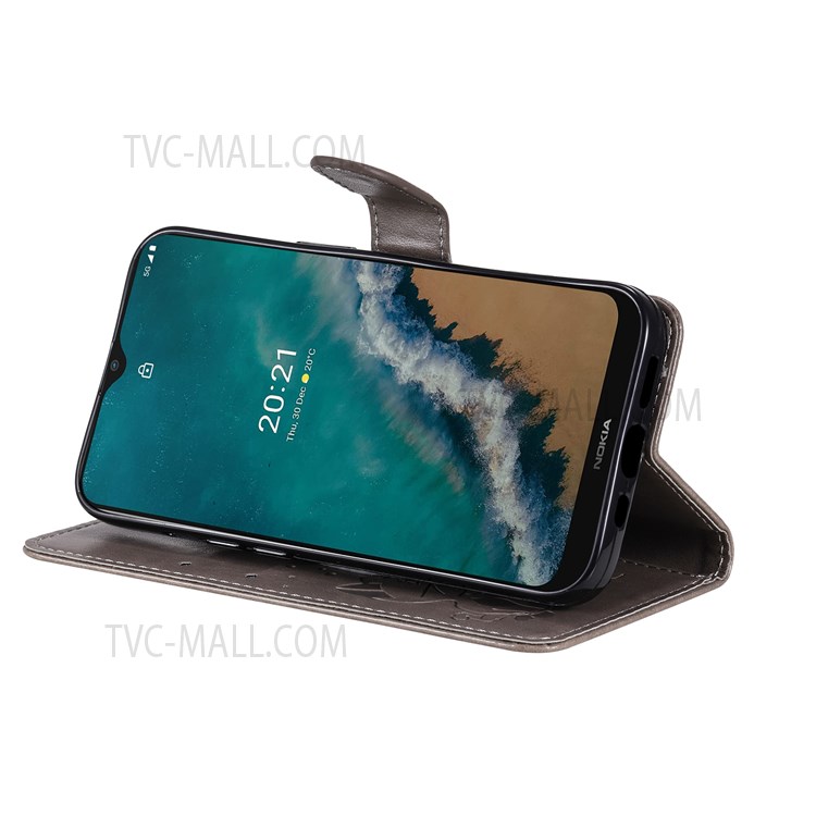 Cat Bee Pattern Imprinted PU Leather Wallet Phone Case Stand Wallet Protective Cover with Strap for Nokia G50 - Grey-7