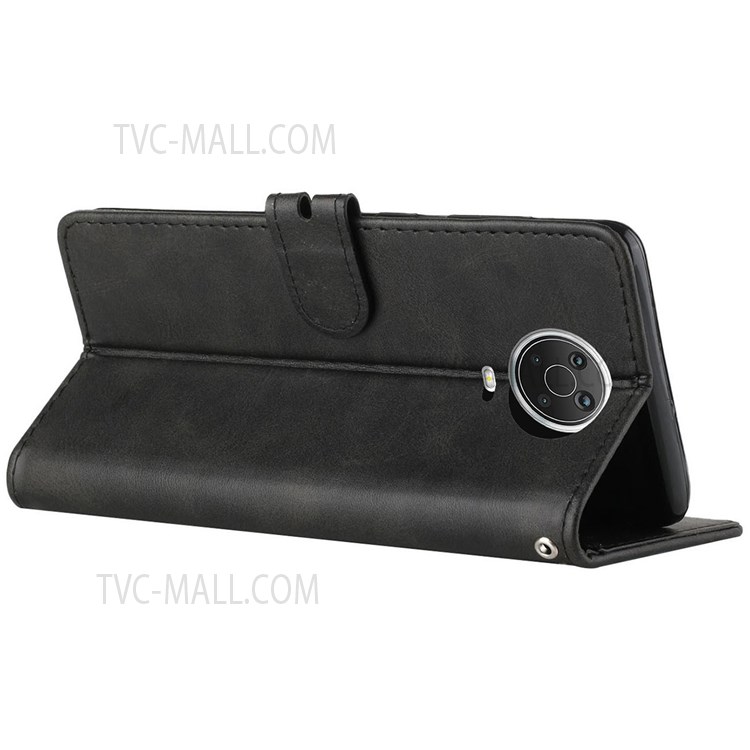 Solid Color PU Leather Folio Flip Cover Stand Book Design Wallet Phone Case with Strap for Nokia G10 / G20 / G30 - Black-4