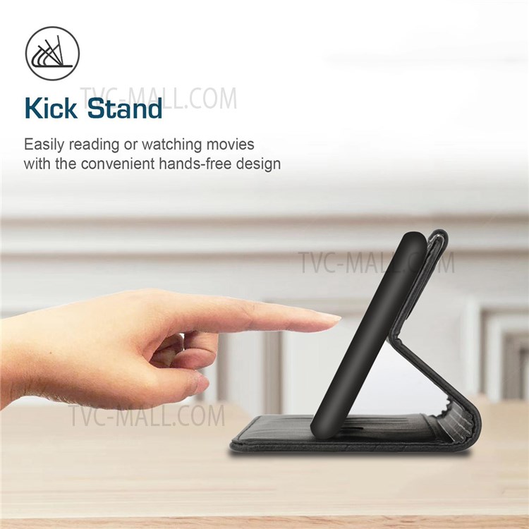 Solid Color PU Leather Folio Flip Cover Stand Book Design Wallet Phone Case with Strap for Nokia G10 / G20 / G30 - Black-6