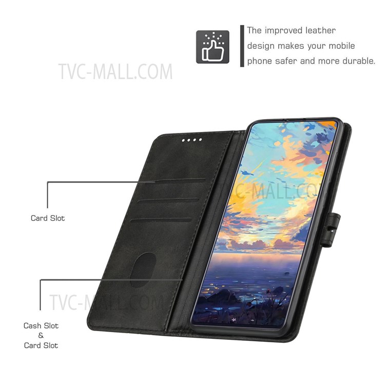 Solid Color PU Leather Folio Flip Cover Stand Book Design Wallet Phone Case with Strap for Nokia G10 / G20 / G30 - Black-7