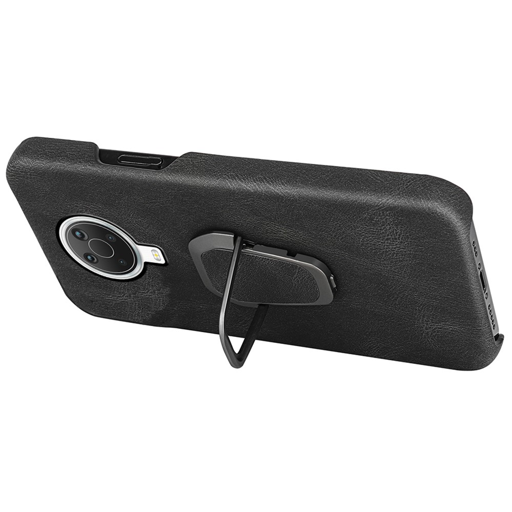 Impact-resistant PU Leather + TPU Phone Case Protector Ring Holder Kickstand Shell for Nokia G20 - Black-3