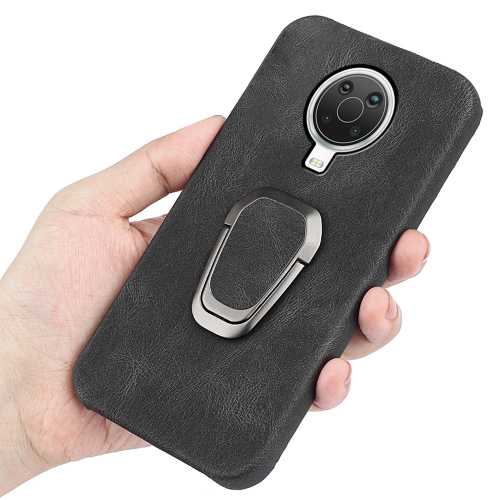 Impact-resistant PU Leather + TPU Phone Case Protector Ring Holder Kickstand Shell for Nokia G20 - Black-5