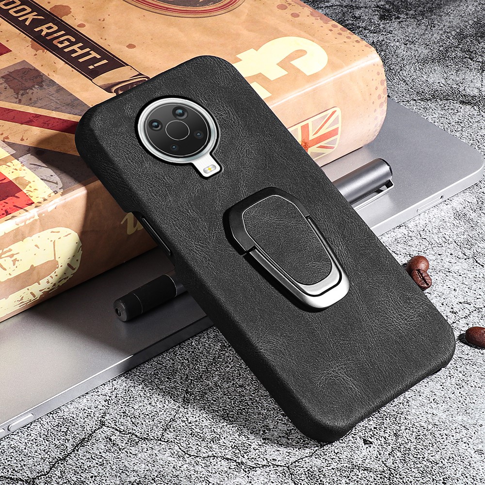 Impact-resistant PU Leather + TPU Phone Case Protector Ring Holder Kickstand Shell for Nokia G20 - Black-6