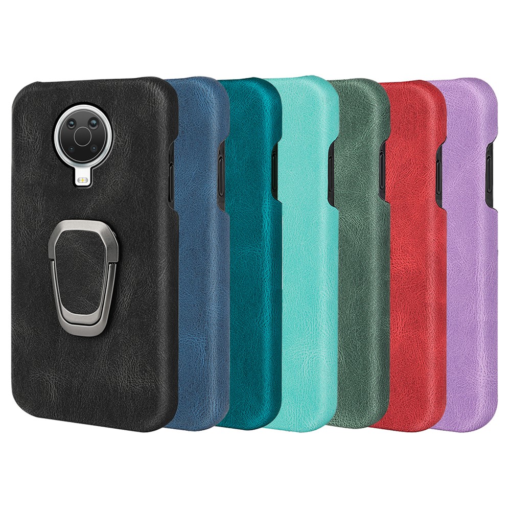 Impact-resistant PU Leather + TPU Phone Case Protector Ring Holder Kickstand Shell for Nokia G20 - Black-7