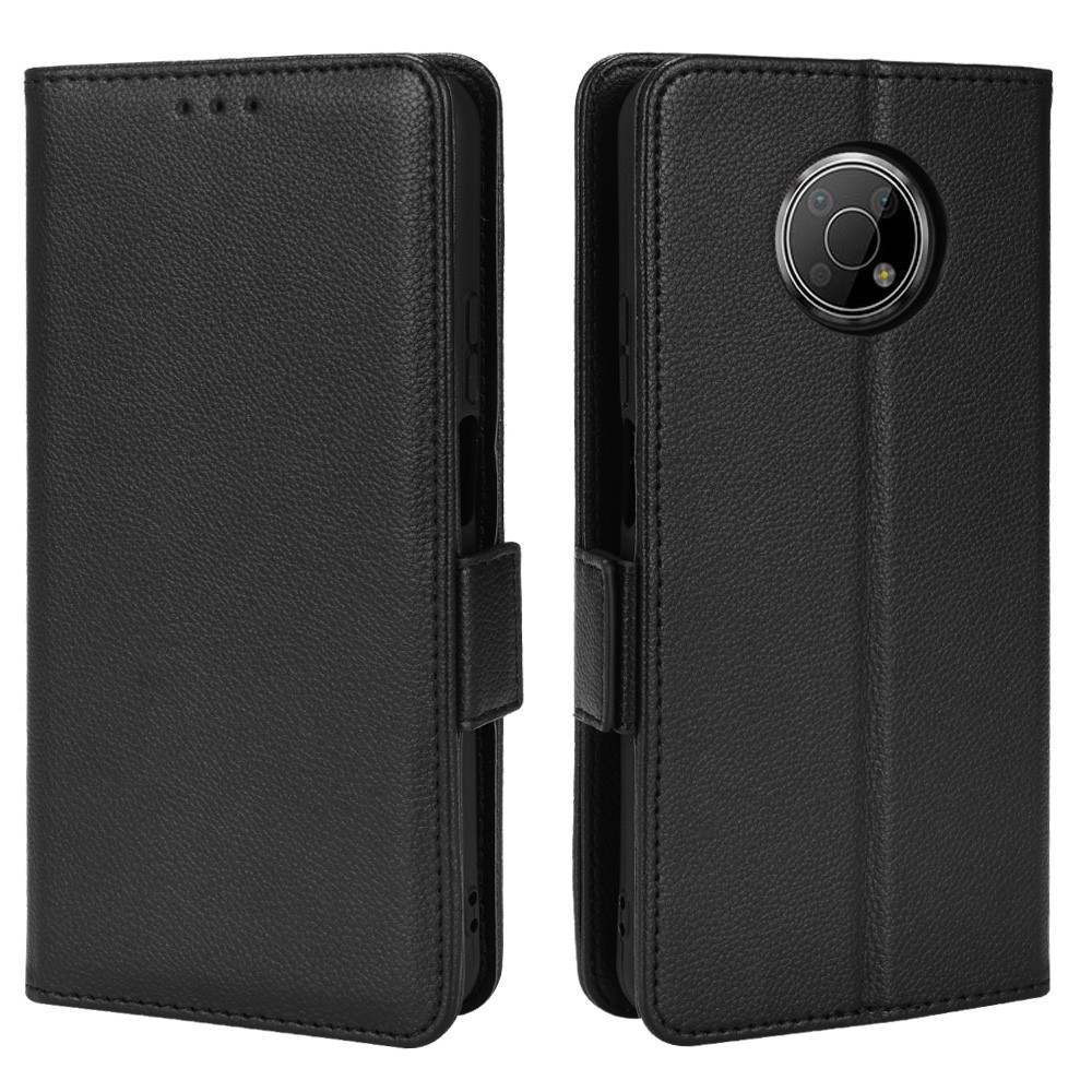 Well-protected Drop-proof Litchi Texture PU Leather Phone Cover Wallet Case with Horizontal Stand for Nokia G300 - Black-1