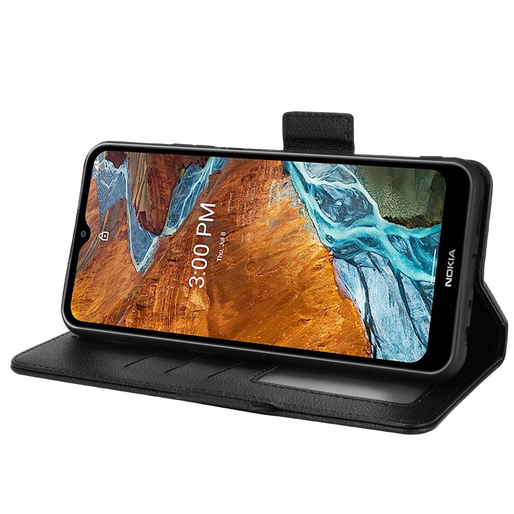 Well-protected Drop-proof Litchi Texture PU Leather Phone Cover Wallet Case with Horizontal Stand for Nokia G300 - Black-5