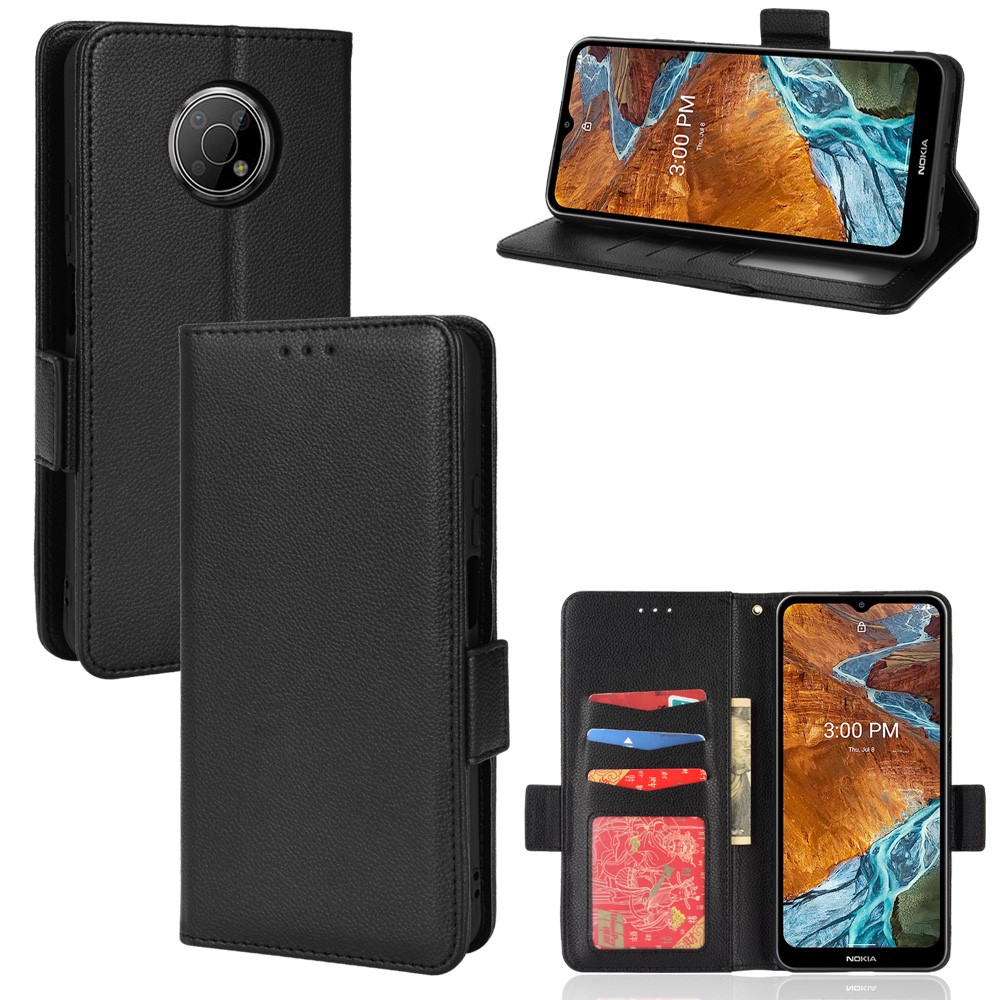 Well-protected Drop-proof Litchi Texture PU Leather Phone Cover Wallet Case with Horizontal Stand for Nokia G300 - Black-7