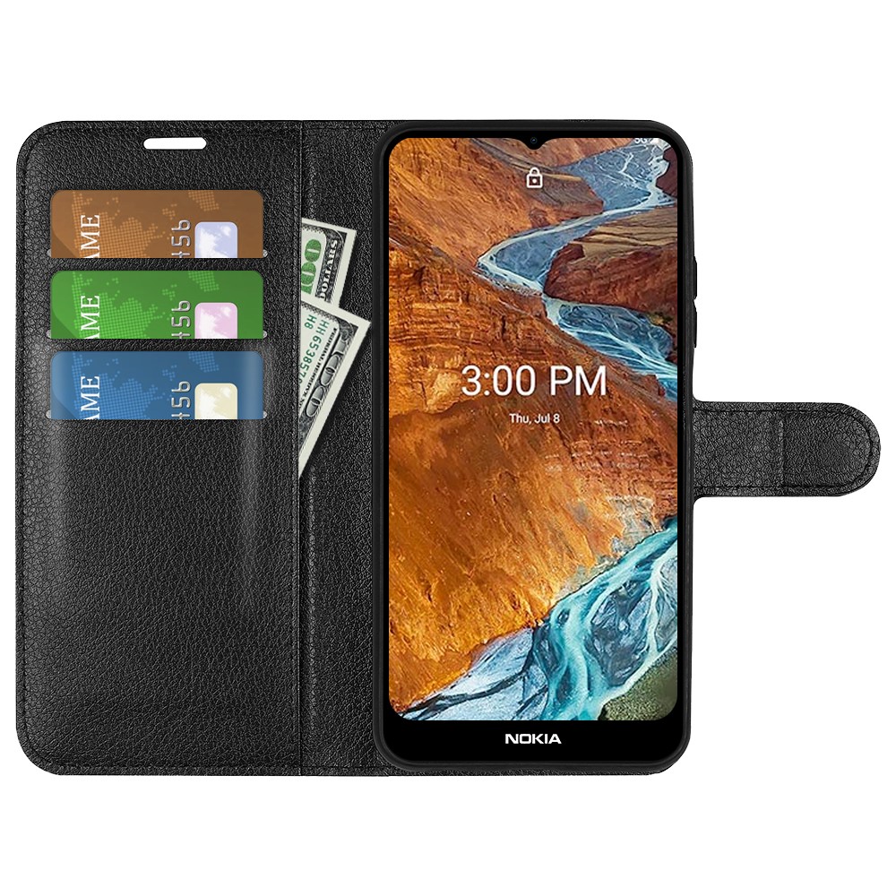 Folio Flip Litchi Texture PU Leather Coated TPU Mobile Phone Case Stand Wallet Flip Protective Cellphone Cover for Nokia G300 - Black-4