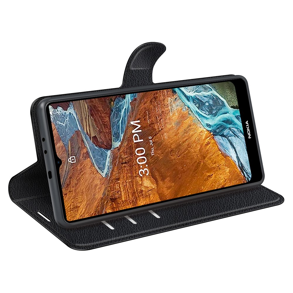 Folio Flip Litchi Texture PU Leather Coated TPU Mobile Phone Case Stand Wallet Flip Protective Cellphone Cover for Nokia G300 - Black-5