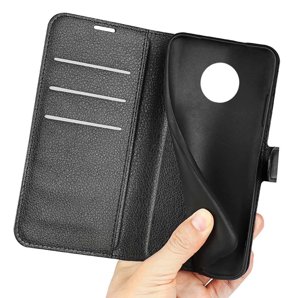 Folio Flip Litchi Texture PU Leather Coated TPU Mobile Phone Case Stand Wallet Flip Protective Cellphone Cover for Nokia G300 - Black-6