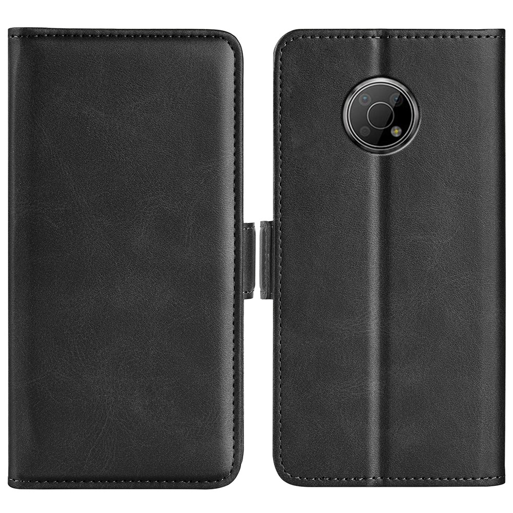 Solid Color Side Magnetic Double Clasps Foldable Stand Wallet Design PU Leather Case Phone Cover for Nokia G300 - Black-1