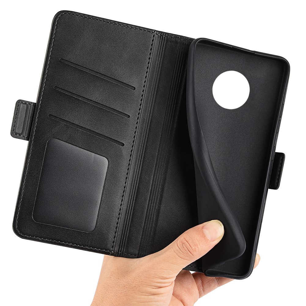 Solid Color Side Magnetic Double Clasps Foldable Stand Wallet Design PU Leather Case Phone Cover for Nokia G300 - Black-4