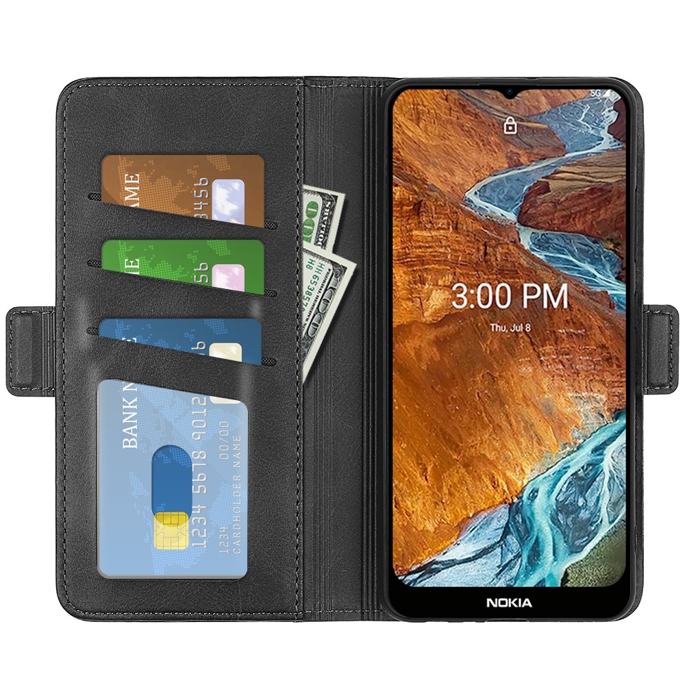 Solid Color Side Magnetic Double Clasps Foldable Stand Wallet Design PU Leather Case Phone Cover for Nokia G300 - Black-5