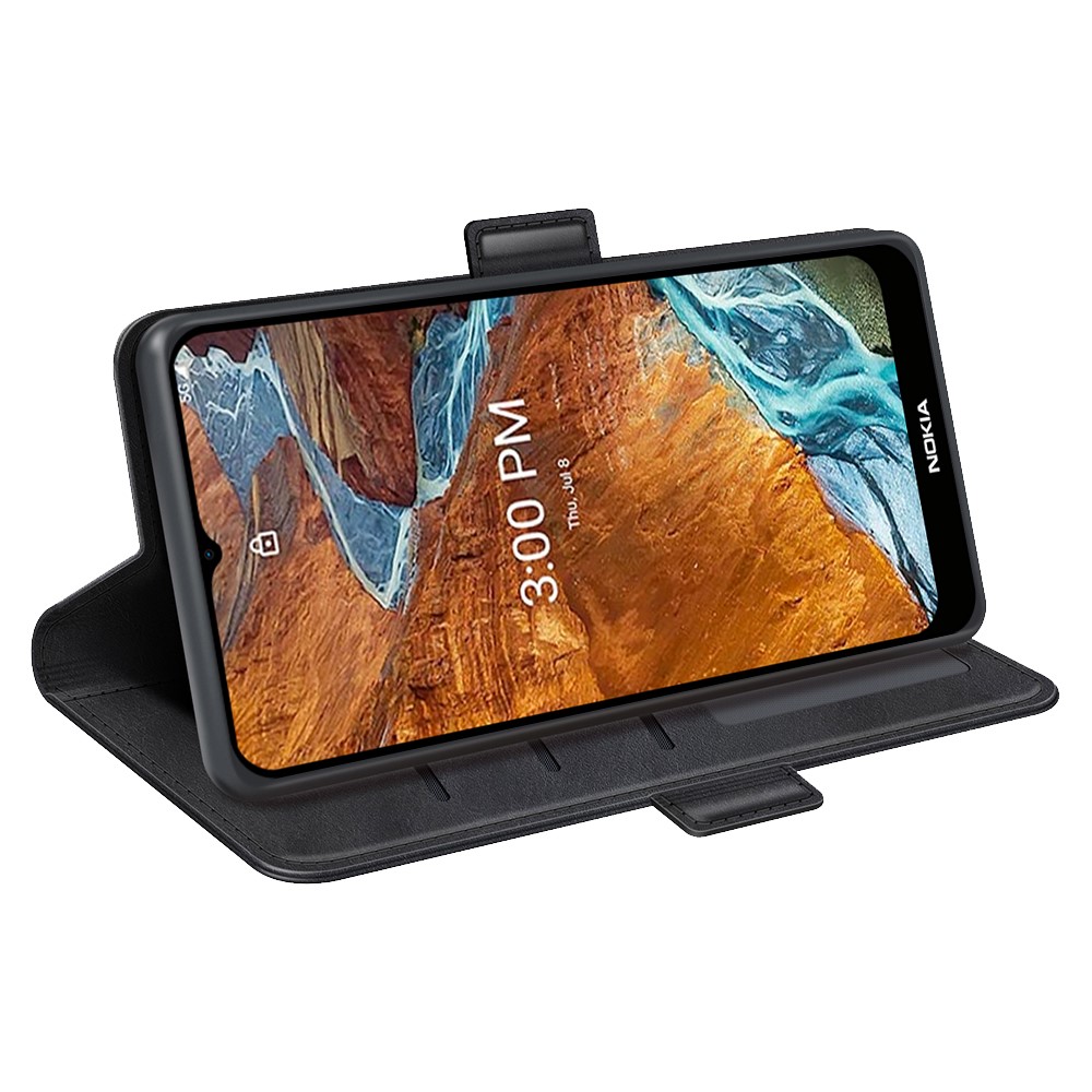 Solid Color Side Magnetic Double Clasps Foldable Stand Wallet Design PU Leather Case Phone Cover for Nokia G300 - Black-6