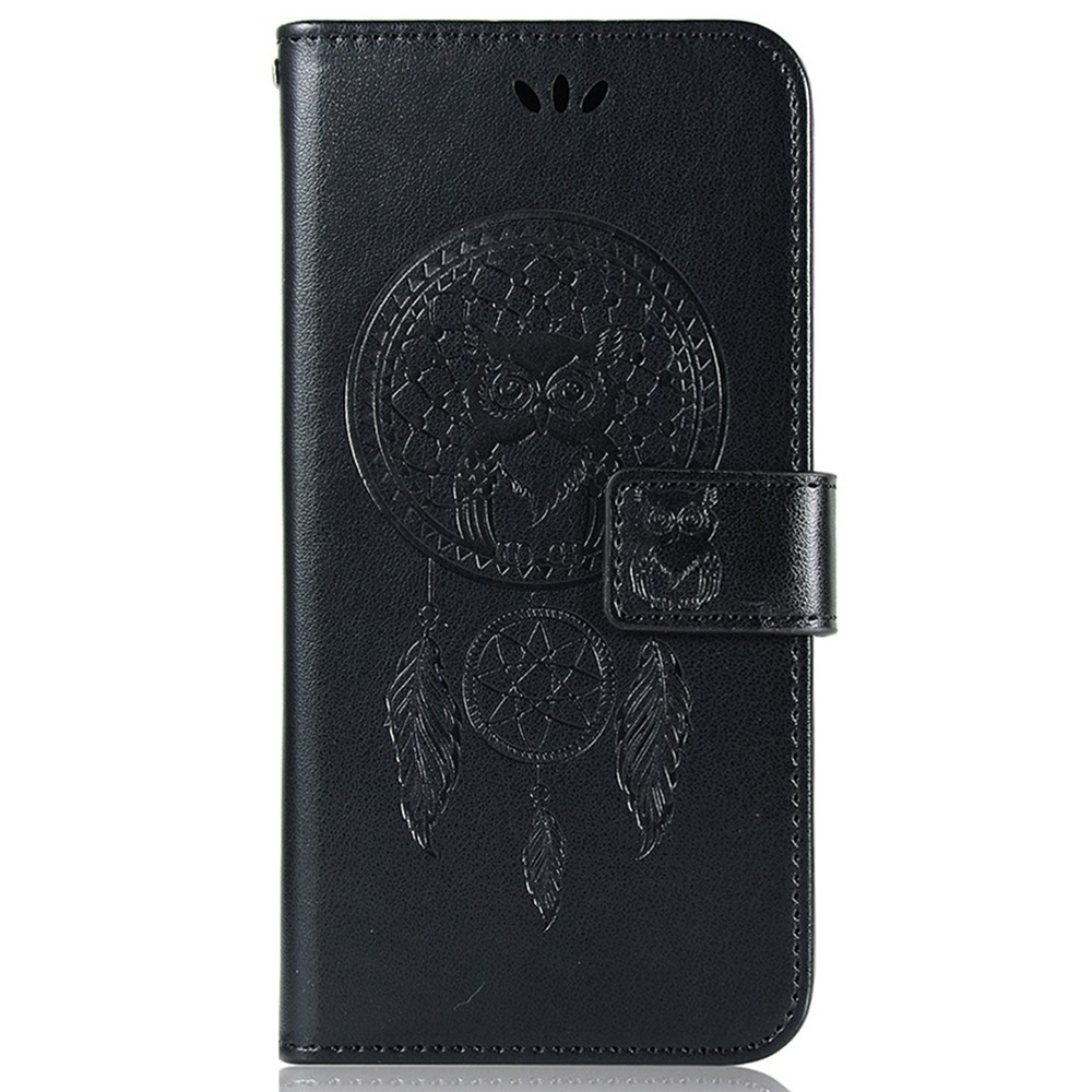 Owl Dream Catcher Imprinted PU Leather Stand Wallet Phone Case Shell with Strap for Nokia G300 - Black-2
