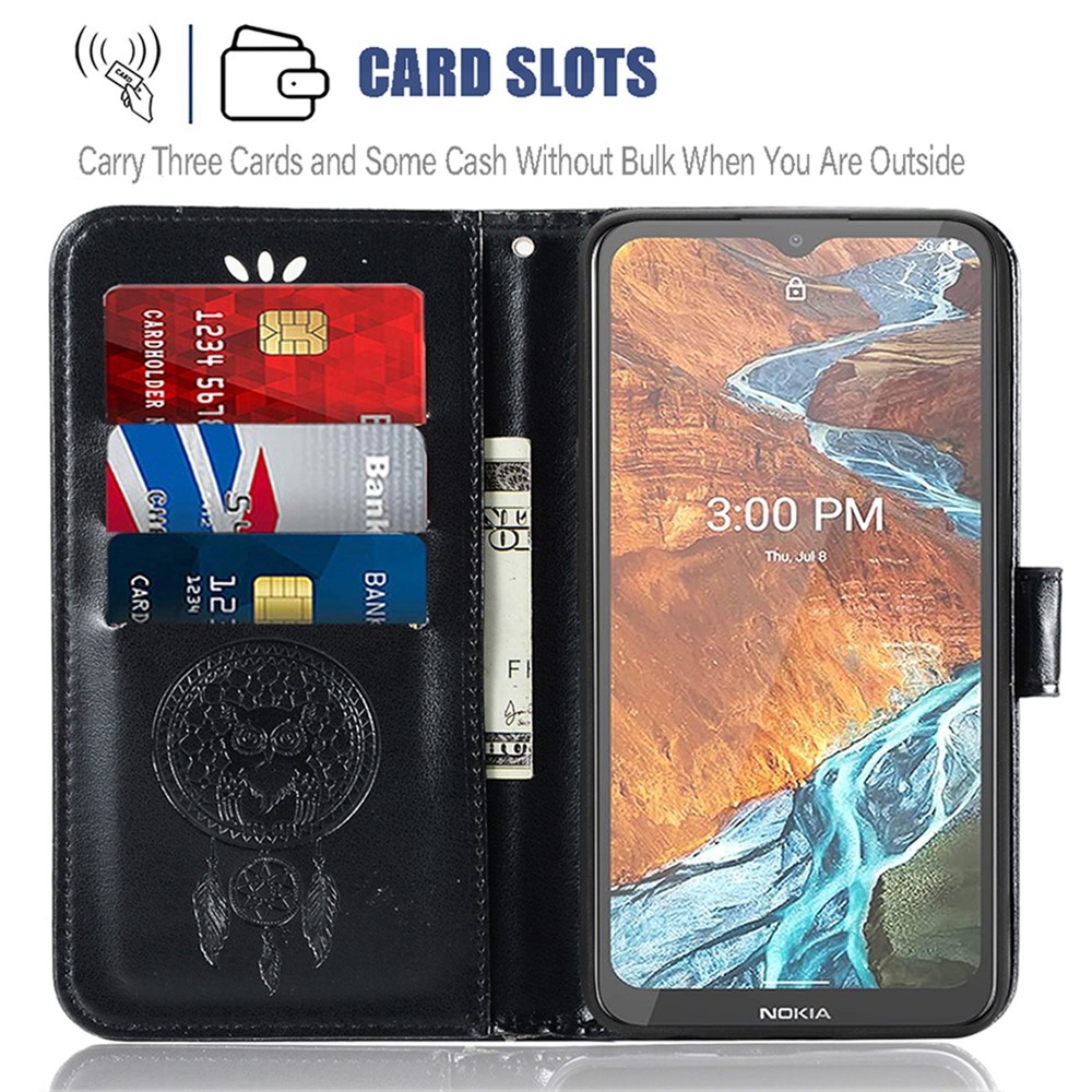 Owl Dream Catcher Imprinted PU Leather Stand Wallet Phone Case Shell with Strap for Nokia G300 - Black-5