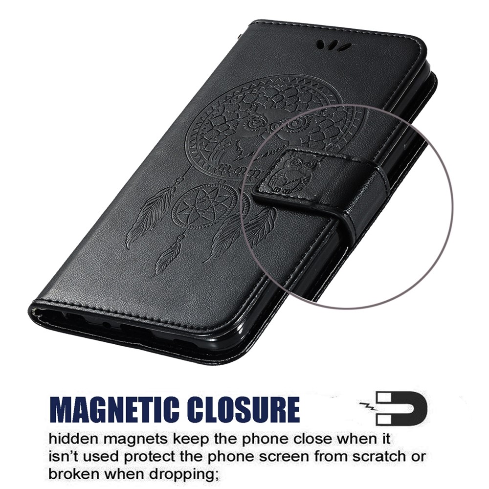 Owl Dream Catcher Imprinted PU Leather Stand Wallet Phone Case Shell with Strap for Nokia G300 - Black-6