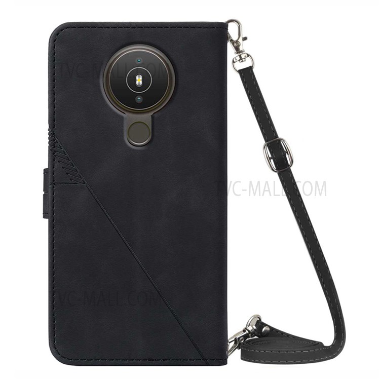 PB2-1 Series Scratch-proof PU Leather Phone Case Imprinted Phone Protective Cover with Wallet Shoulder Strap for Nokia 1.4 - Black-3