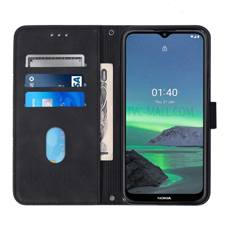 PB2-1 Series Scratch-proof PU Leather Phone Case Imprinted Phone Protective Cover with Wallet Shoulder Strap for Nokia 1.4 - Black-4