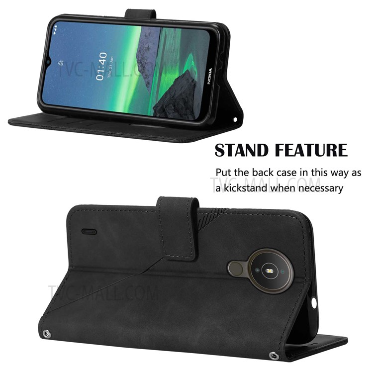 PB2-1 Series Scratch-proof PU Leather Phone Case Imprinted Phone Protective Cover with Wallet Shoulder Strap for Nokia 1.4 - Black-5