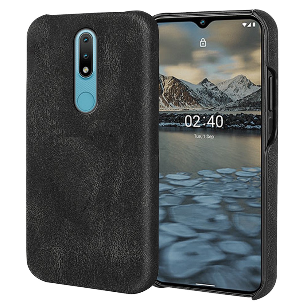 Ultra-thin Anti-drop PU Leather Coated Phone Case Hard PC Shell for Nokia 2.4 - Black-1