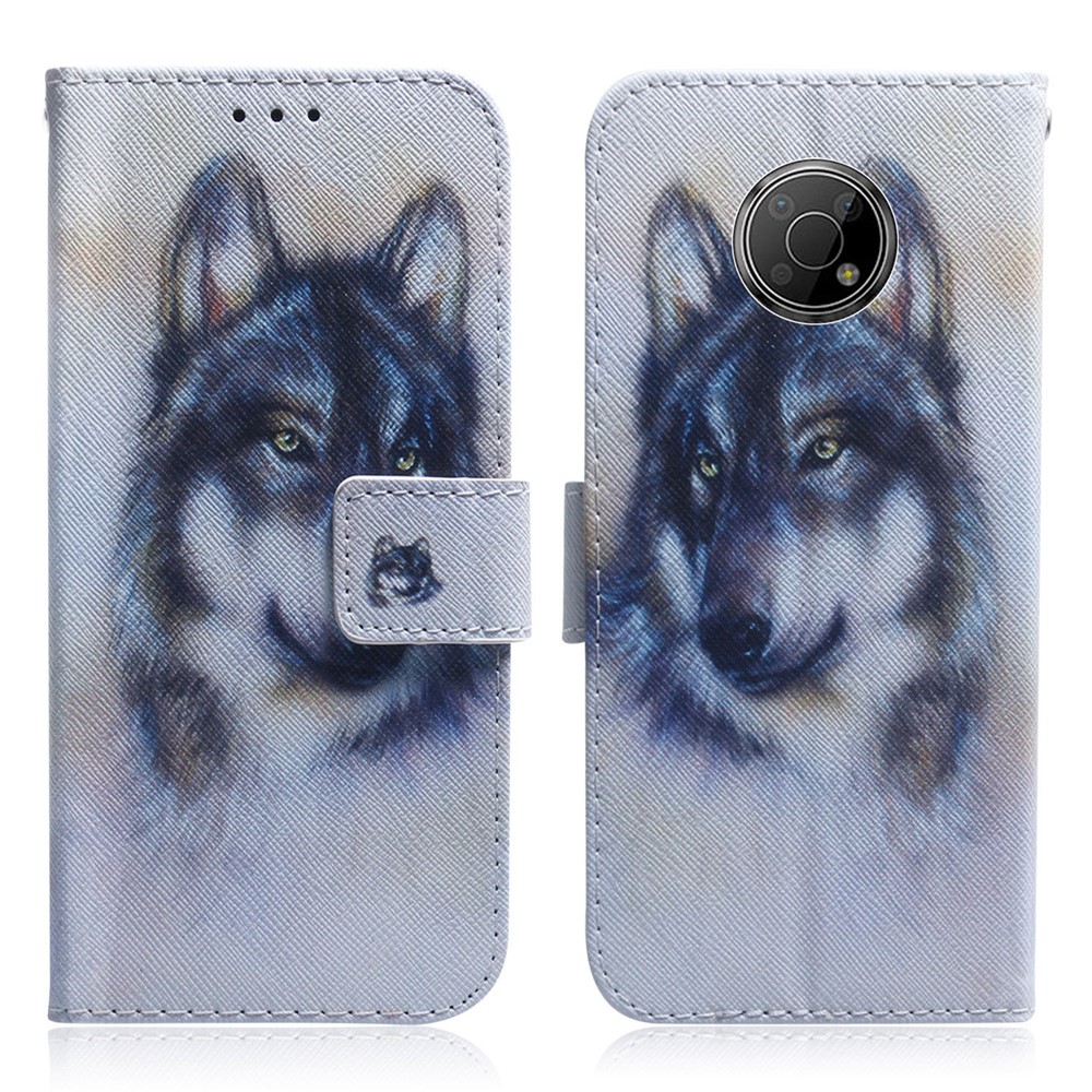 Well-protected Stylish Pattern Printing Phone Cover PU Leather Wallet Stand Protective Case for Nokia G300 - Wolf-1