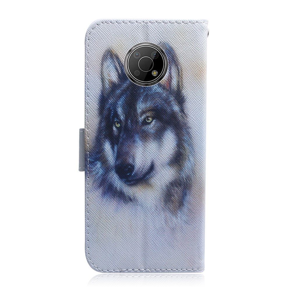 Well-protected Stylish Pattern Printing Phone Cover PU Leather Wallet Stand Protective Case for Nokia G300 - Wolf-3