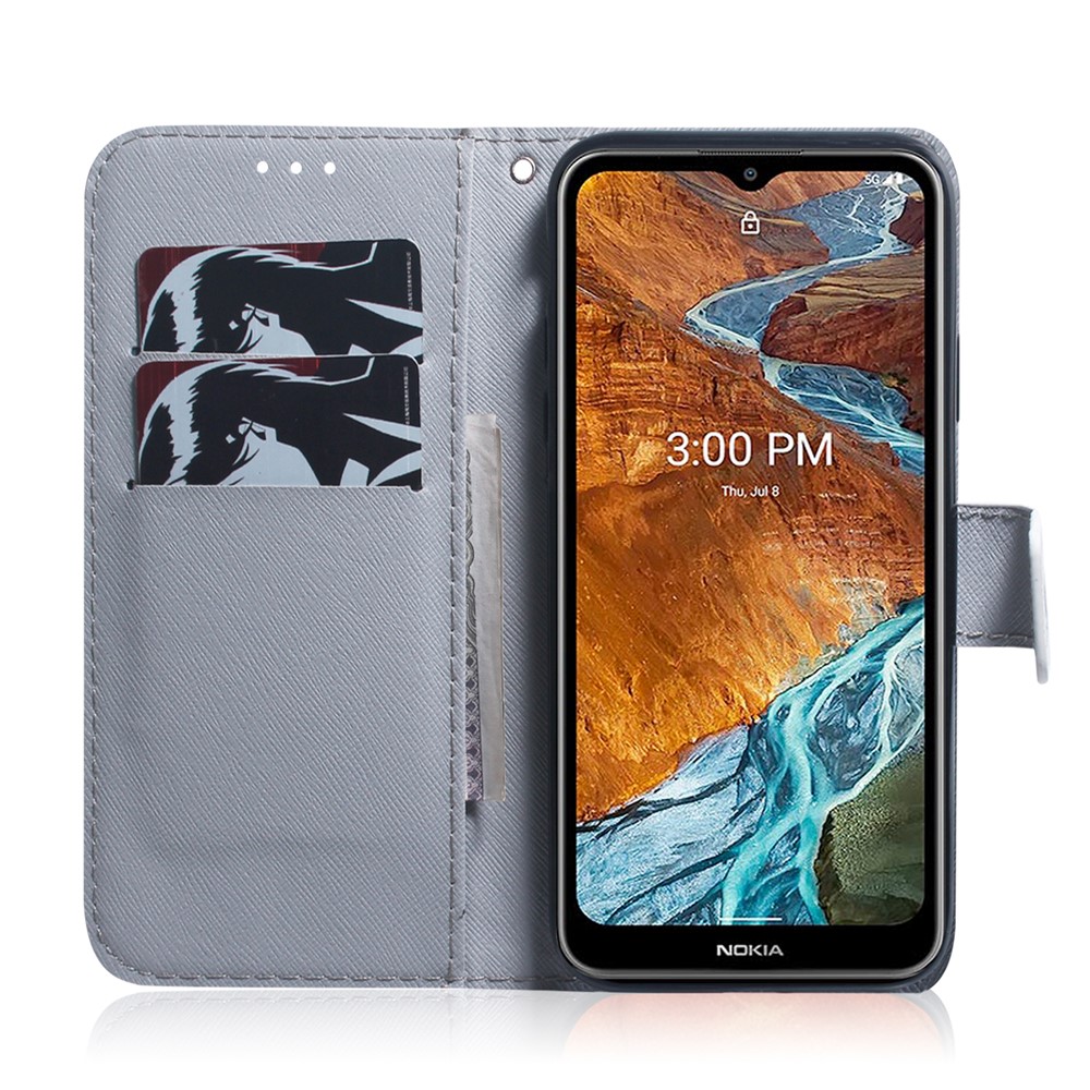 Well-protected Stylish Pattern Printing Phone Cover PU Leather Wallet Stand Protective Case for Nokia G300 - Wolf-4
