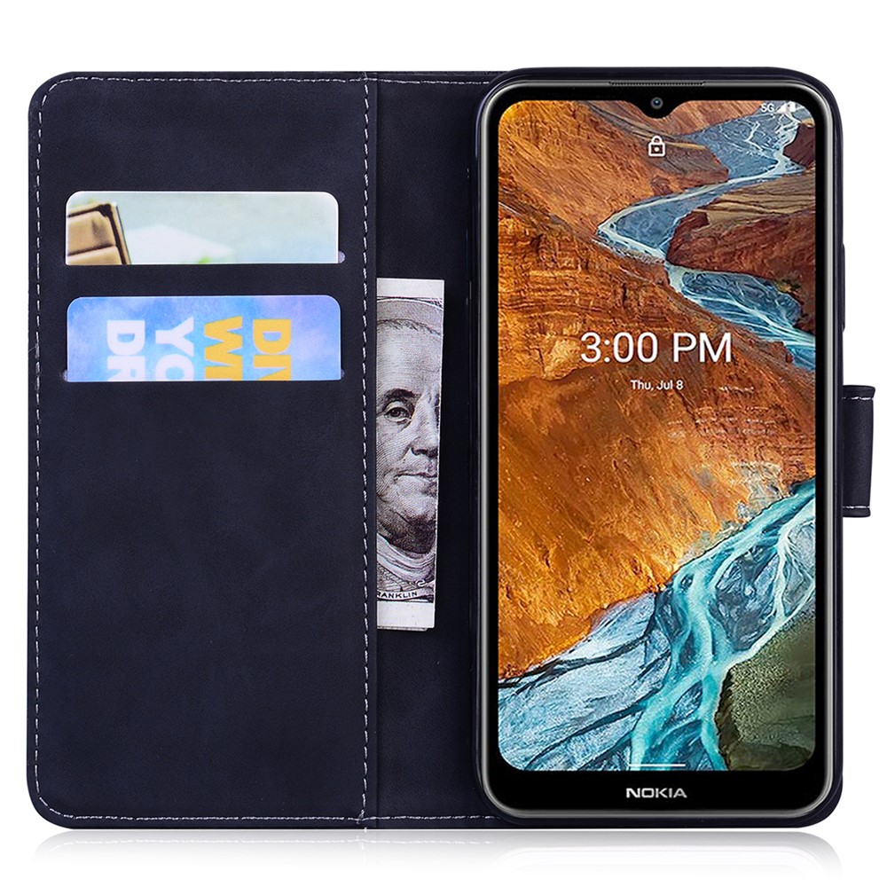 For Nokia G300 Magnetic Closure Imprinting Tiger Pattern Flip Leather Case Protective Phone Cover Supporting Stand Wallet - Black-5