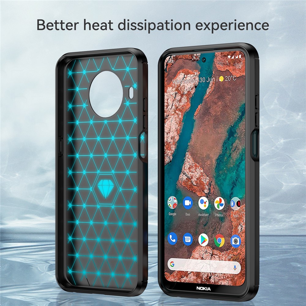 Air Cushion Design TPU Case Scratch-Resistant Phone Cover with Carbon Fiber Texture Brushed Surface for Nokia X10/X20 - Black-4