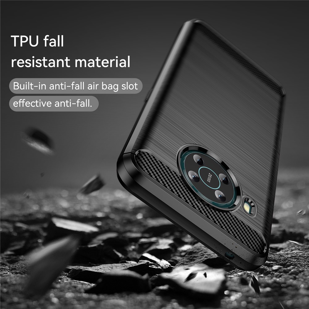 Air Cushion Design TPU Case Scratch-Resistant Phone Cover with Carbon Fiber Texture Brushed Surface for Nokia X10/X20 - Black-6