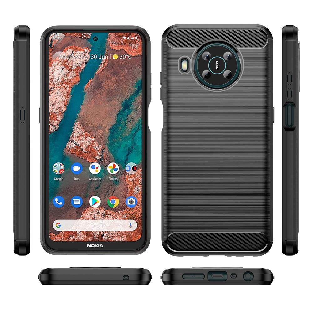 Air Cushion Design TPU Case Scratch-Resistant Phone Cover with Carbon Fiber Texture Brushed Surface for Nokia X10/X20 - Black-9