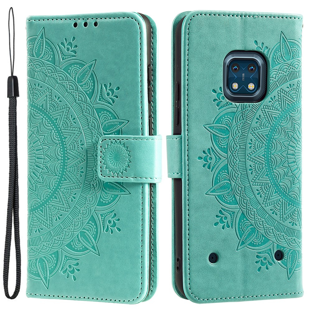Mandala Flower Imprinted Drop-proof Adjustable Stand Wallet Leather Cell Phone Case Cover for Nokia XR20 - Green-1