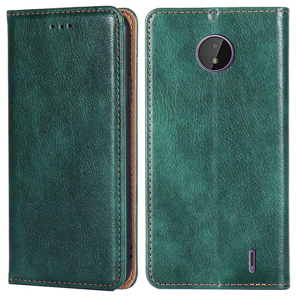 Full Protection PU Leather Flip Wallet Phone Case Stand Protective Shockproof Auto Magnetic Closed Cover for Nokia C10 / C20 - Green-1