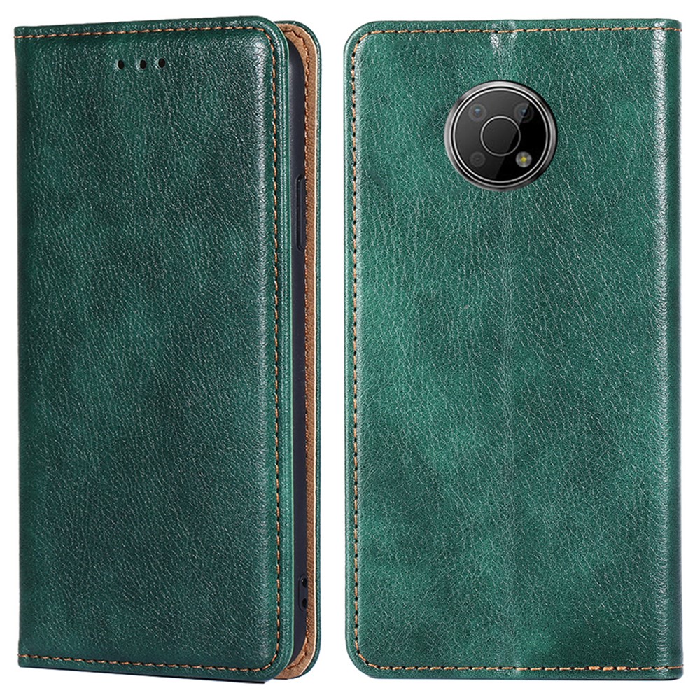 Viewing Stand PU Leather Magnetic Absorption Case Shockproof TPU Protective Flip Wallet Phone Cover for Nokia G300 - Green-1