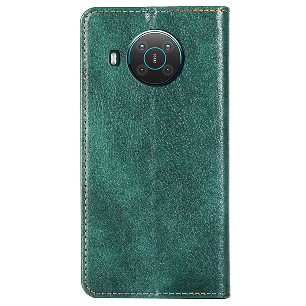 Solid Color PU Leather Wallet Phone Case Stand Magnetic Auto-absorbed Shockproof Flip Cover for Nokia X10/X20 - Green-3