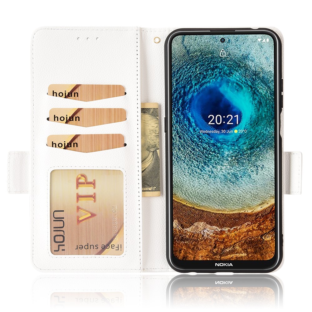 For Nokia X100 / X10 / X20 PU Leather Flip Folio Cover Litchi Texture Wallet Stand Soft TPU Protective Interior Case - White-4