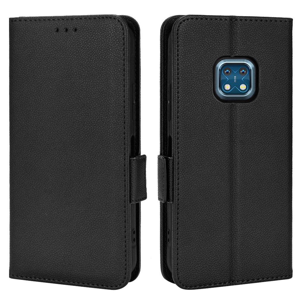 Litchi Texture PU Leather Cover for Nokia XR20, Wallet Stand Magnetic Closure Shockproof Flip Folio Book Case - Black-1