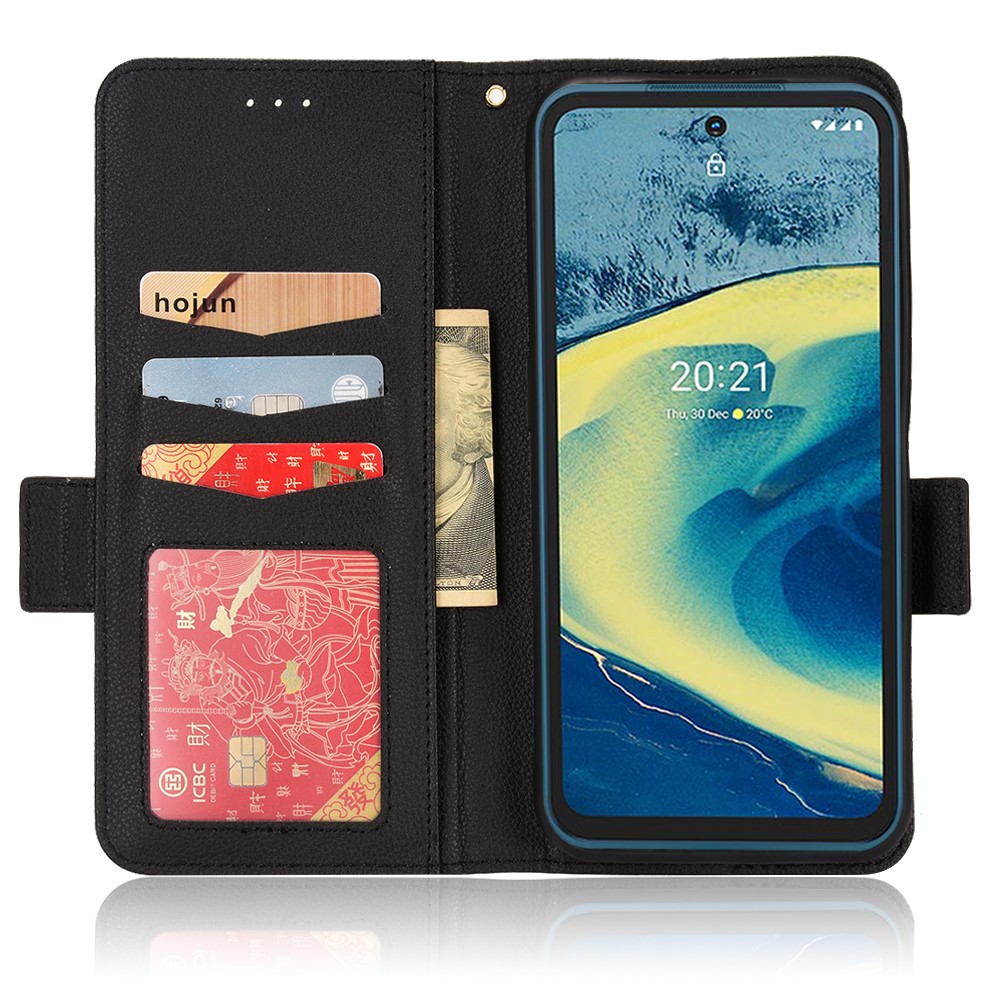 Litchi Texture PU Leather Cover for Nokia XR20, Wallet Stand Magnetic Closure Shockproof Flip Folio Book Case - Black-4