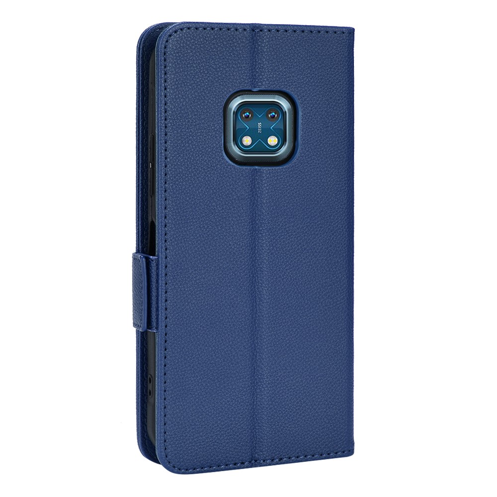 Litchi Texture PU Leather Cover for Nokia XR20, Wallet Stand Magnetic Closure Shockproof Flip Folio Book Case - Dark Blue-3
