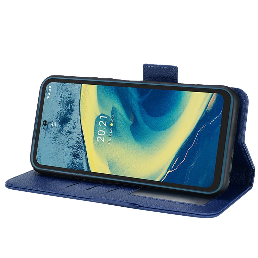 Litchi Texture PU Leather Cover for Nokia XR20, Wallet Stand Magnetic Closure Shockproof Flip Folio Book Case - Dark Blue-5